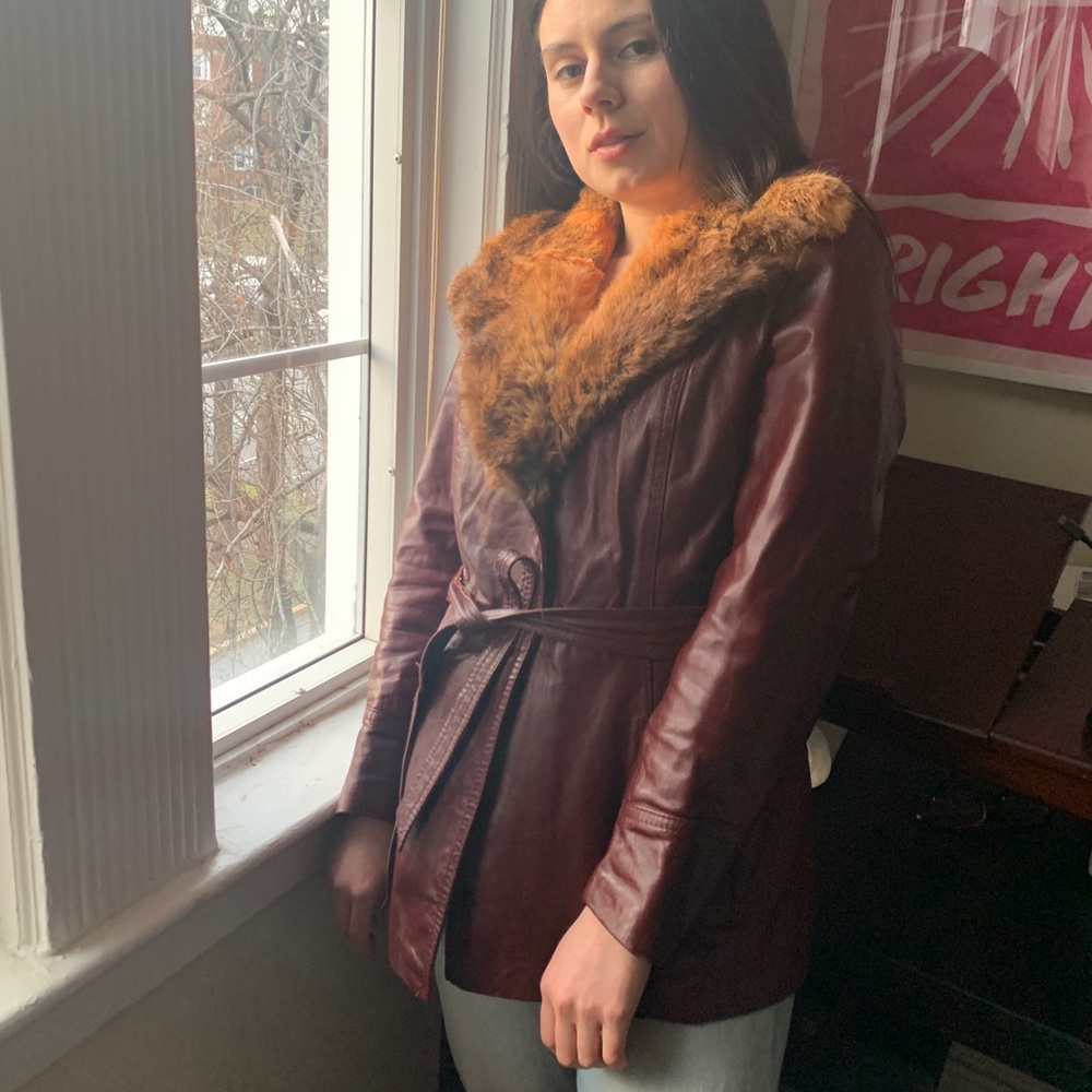 Vintage 1970’s leather jacket with real fur collar.